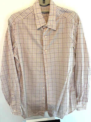 Lorenzini 正装衬衫,尺寸 L,意大利制造格子胸袋 — 第 1/4 张图片