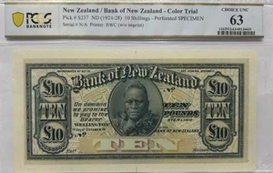 Very Rare New Zealand 1924-28 10 Shilling Specimen Colour Trial PCGS 63 ChUNC - Picture 1 of 3