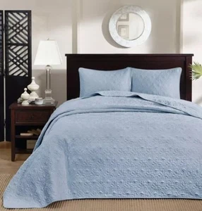 (S6)Madison Park 3-Pc Quebec Queen Reversable Bedspread Set Blue - Picture 1 of 6