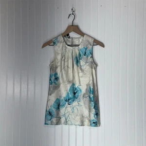 Talbots 6P Silk Sleeveless Blouse Blue Floral Print Top Petite Career Tank - Picture 1 of 7
