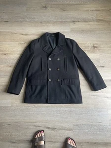 Lauren Ralph Lauren Peacoat Mens Black Wool Blend Double Breasted 42S Sailor - Picture 1 of 11