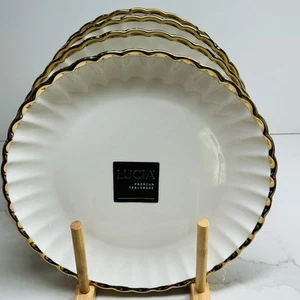 4 Salatteller’s Lucia weiß Rüschen Goldrand feines Porzellan neu - Bild 1 von 6