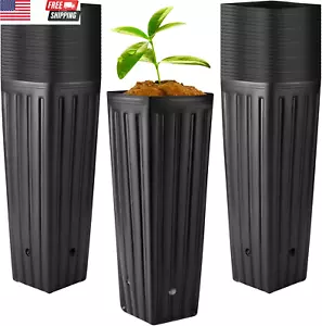 100 Pcs Tall Tree Pot Plastic Deep Plant Nursery Pots Black Seedling Treepots Fl - Picture 1 of 6