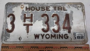 Vintage Wyoming 1982 House Trailer License Plate 3HT334 Tag Sheridan County - Picture 1 of 7