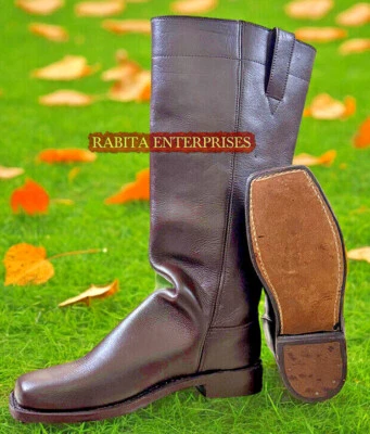 Stove Pipe Marrón, Hecho a Mano Cuero Genuino Bota Común 1847-1900 Foto 1 de 3