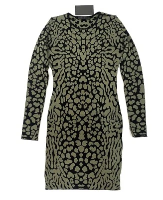 Mini Vestido RVN NYC NUEVO CON ETIQUETAS Leopardo Jacquard Verde Ejército y Negro Talla Extra Pequeño $395 Foto 1 de 4