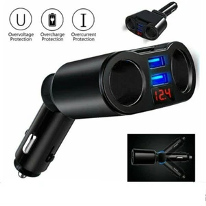 Car Cigarette Lighter Splitter 2 Ways Multi Socket 2 USB Plug Car Charger 12-24V - Photo 1 sur 11