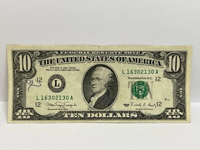 $10 Dollar Bill Note 1990 series Small face San Francisco L 16302130 A - Image 1 of 2