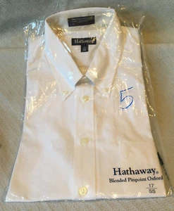 MENS SIZE 17/SS HATHAWAY PIMA PINPOINT OXFORD BUTTON UP WHITE DRESS SHIRT NWT #5 - Picture 1 of 8