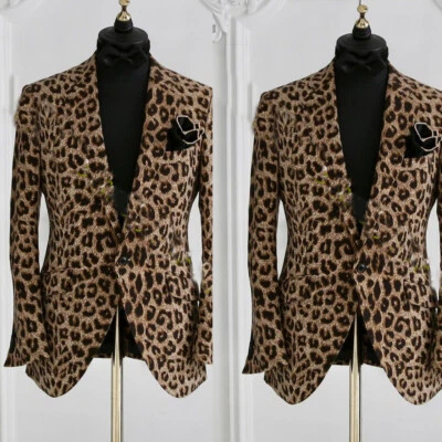 Leopard Print Suit Jackets Men's Blazers Party Groom Formal Suit Tuxedo Slim Fit - Image 1 of 4