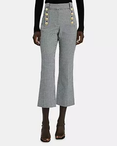 $395 NWT DEREK LAM 10 CROSBY Sz8 CORINNA HI-RISE FLARE HOUNDSTOOTH PANT BLACK - Picture 1 of 10