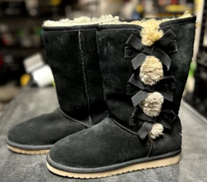 Koolaburra by Ugg Victoria Tall Boots Women's Suede Black 1015875 Bows Size 8 - Picture 1 of 7