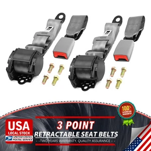 2Pack Universal Lap Seat Belt 3 Point Adjustable Retractable Car Safety Belts - Picture 1 of 16