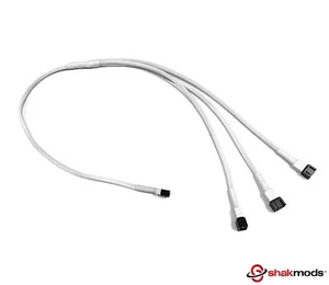 Shakmods 3 pin Fan to 3 ways Y Splitter 60cm White Sleeved Extension Cable PSU - Picture 1 of 3