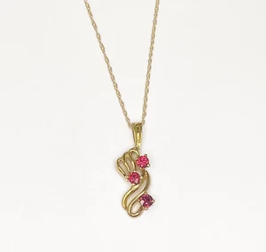 3 mm Rund Rubin 14k Gelbgold Wirbel Anhänger mit 18 Zoll Goldkette Halskette - Bild 1 von 3