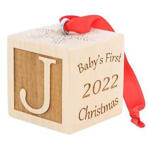 Baby's First Christmas Ornament 2022, Personalized Laser Engraved Wooden Block