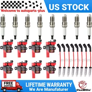 Set of 8 Round Ignition Coil Pack UF262 with Spark Plug and Wire For Chevy GMC - Picture 1 of 24