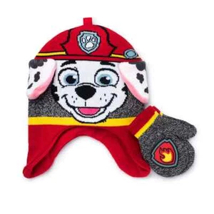 New Toddler Boy PAW Patrol Marshall Knit Beanie & Mittens Set 2T-4T - Picture 1 of 1