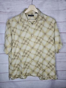 Jhane Barnes Button Down Shirt Men’s Large 100% Silk Geometric Blue Short Sleeve - Picture 1 of 3