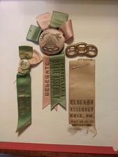 3 Antique Rebekah 100F Odd Fellows, Pin Badge Ribbon From Pennsylvania 1899 1902