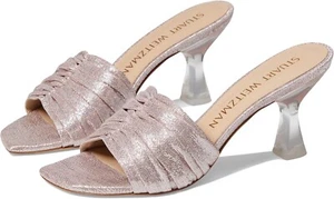 Stuart Weitzman Ruche 75 Sandals Women's 8.5 Poudre Square Toe Spool Heel KHD859 - Picture 1 of 10