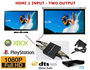 HDMI SPLITTER 2 WAY SWITCH BOX HUB UK Power Plug 1 INPUT 2 OUTPUT - Picture 1 of 7