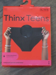 THINX TEENS ALL DAY PERIOD LEAK-PROOF BRIEF PANTIES IN BLACK SIZE XL/ 15-16 - Picture 1 of 1
