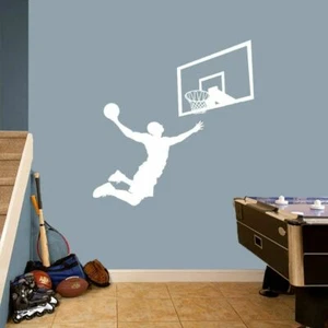 Basketball Slam Dunk Wall Decal Set - Sports Athletics Kids Room Man Cave Decals - Picture 1 of 3