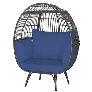 Patio Oversized Rattan Wicker Egg Chair Lounge Basket 4 Cushion Indoor & Outdoor - Picture 1 of 9