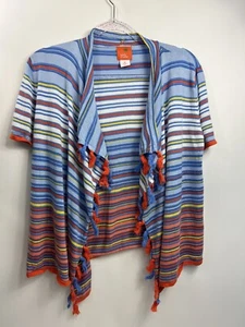 Cardigan maglione donna cuore di palma taglia M blu multi righe nappa davanti - Foto 1 di 7