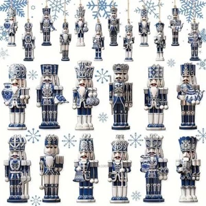 12/24/36PCS 8CM Christmas Wooden Nutcracker Blue Xmas Tree Hanging Ornament - Picture 1 of 8