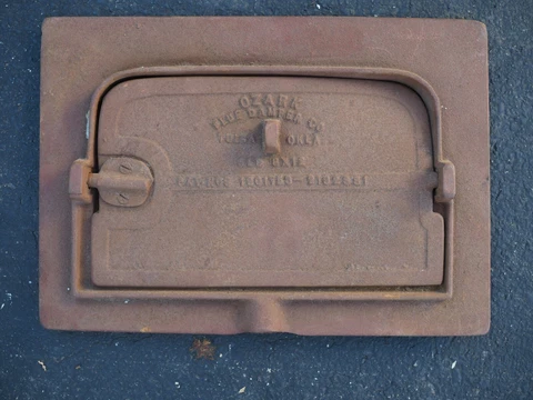 Ozark Blue Damper Fireplace Cover Art Architectural Cast iron Stove Fire Deco Cover