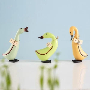 3Pcs Wooden Duck Statue Crafted Sculpture with Name Tags Art Crafts Duck - Picture 1 of 6