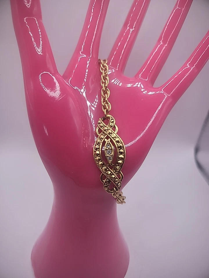 Pulsera Avon Vintage Tono Dorado Cadena Cristales Blanco Joyería Disfraz Foto 1 de 4