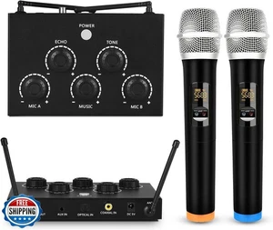 Portable Karaoke Microphone Mixer System Set with Dual UHF Wireless Mic, 3.5m - Picture 1 of 5