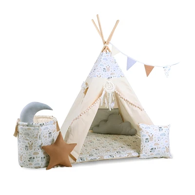 Kinderzelt Tipi Zelt Kinder Indianerzelt Eulchen&Hasi mit großem Zubehör B-Ware - Bild 1 von 4