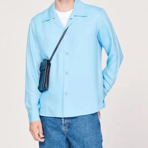 NWT Sandro Mens Blue Ciel Spread Collar Top Sz XXL - Picture 1 of 7