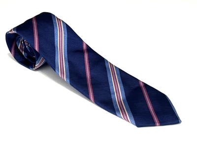 Corbata David Donahue de seda algodón a rayas azul marino rojo hecha a mano EE. UU. Italia Foto 1 de 4