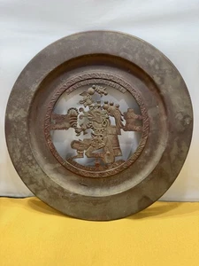 Vintage Macuilxochitl Cultura Maya dekorative Kupferplatte Original Patina 11" - Bild 1 von 10
