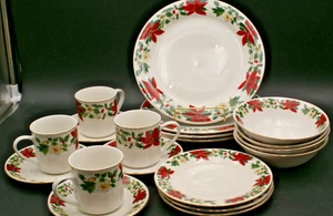 Gibson CHRISTMAS Holiday CHARMING POINSETTIA Dish Set Dinnerware Set 19 Pcs - Picture 1 of 9