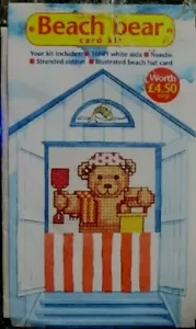 COUNTED CROSS STITCH CARD KIT - TEDDY BEAR "Beach Bear" Beach Hut - NEW - Picture 1 of 1