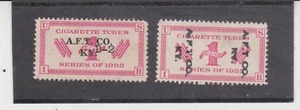 US 2 Scott # RH3 Cigarette Tubes Used 2 Different A.F.T. CO. KY. - Picture 1 of 1
