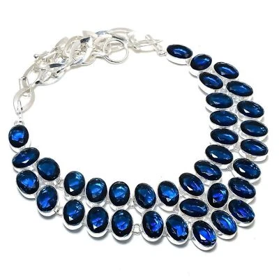 Faceted Iolite Gemstone Handmade 925 Sterling Silver Jewelry Necklace 18" g336 - Image 1 of 4