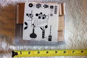STAMPIN' UP! "Bright Blossoms" Wood Unmounted rubber stamp Set of 8 NEW - Picture 1 of 3