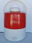 Vintage Red Coleman Metal Round Cooler with Cup 2 Gal