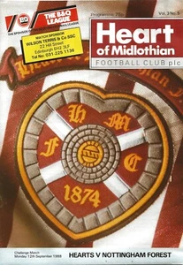 HEART OF MIDLOTHIAN V NOTTINGHAM FOREST ~ 12 SEPTEMBER 1988 ~ CHALLENGE MATCH - Picture 1 of 1