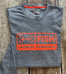 UNDER ARMOUR FISH LOOSE HEATGEAR LS T-SHIRT BLUE MENS MEDIUM EXCELLENT - Picture 1 of 11