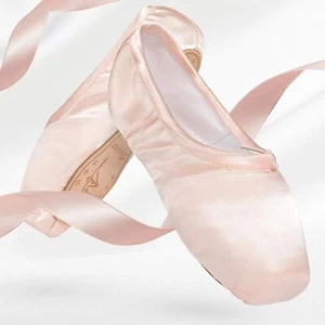 NIB-SZ 31EU/13.5 KidsUS Bezioner Pink Satin Ballet Pointe Dance Shoes Ribbon - Picture 1 of 11