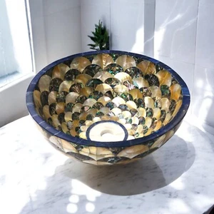 Round Designer Kitchen Sink Abalone Shell with MOP Stone Luxury Wash Basin Decor - Picture 1 of 8