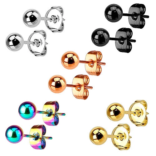 1 Paar Ohrstecker Edelstahl runde Kugel Ohrringe glänzend poliert vergoldet - Bild 1 von 1